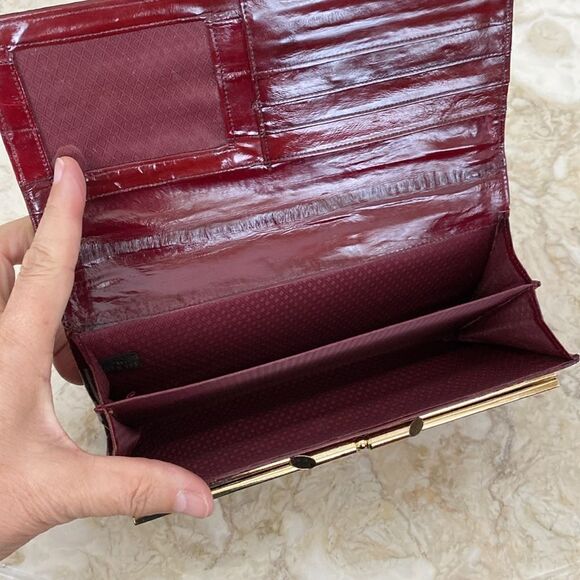 NEW! Vintage Eel Skin Large Wallet Burgundy Red - Picture 11 of 13